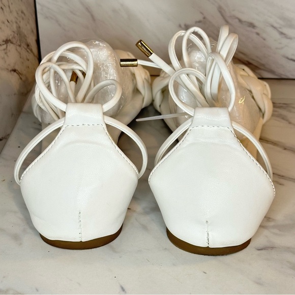 Wrap Up Square Toe Flat Sandals – Braided Toe Strap, Square Toe – White – Size 8 - Picture 9 of 14